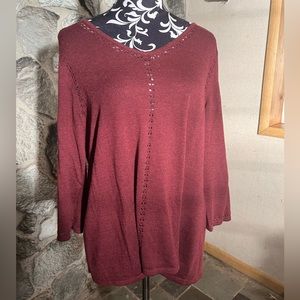 roz & ali Maroon V-Neck Sweater 2X